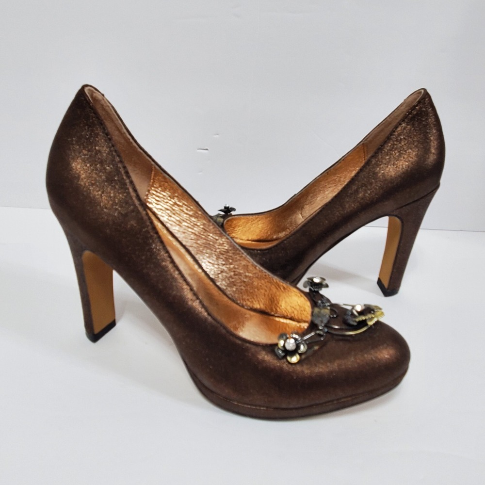 Miss Albright Pump Womens 6.5 M Brown Glitter Leather Stiletto Heel Anthropology